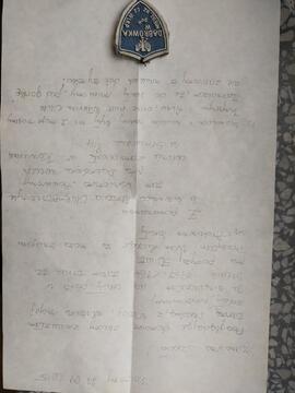 List do szkoły podstawowej w Dąbrówce Wlkp. oraz tarcza szkolna od dawnej uczennicy