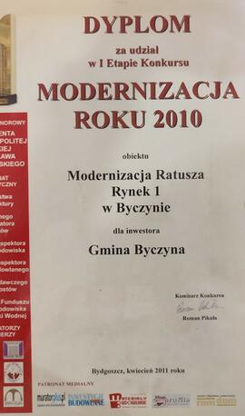 Dyplom za udział w konkursie "Modernizacja roku 2010"