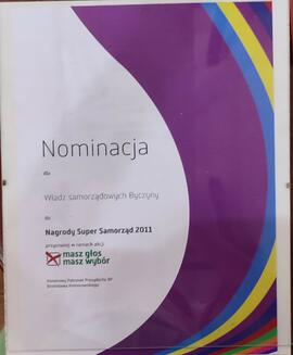 Nominacja dla Władz Samorządowych Byczyny do nagrody "Super Samorząd 2011"