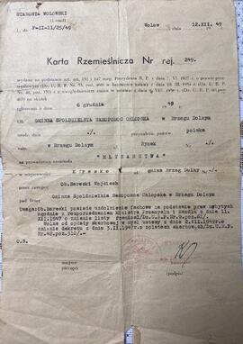 Karta rzemieślnicza Nr 249 dla Wojciecha Bareckiego