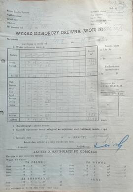 Wykaz odbiorczy drewna z Nadleśnictwa Łąkorz